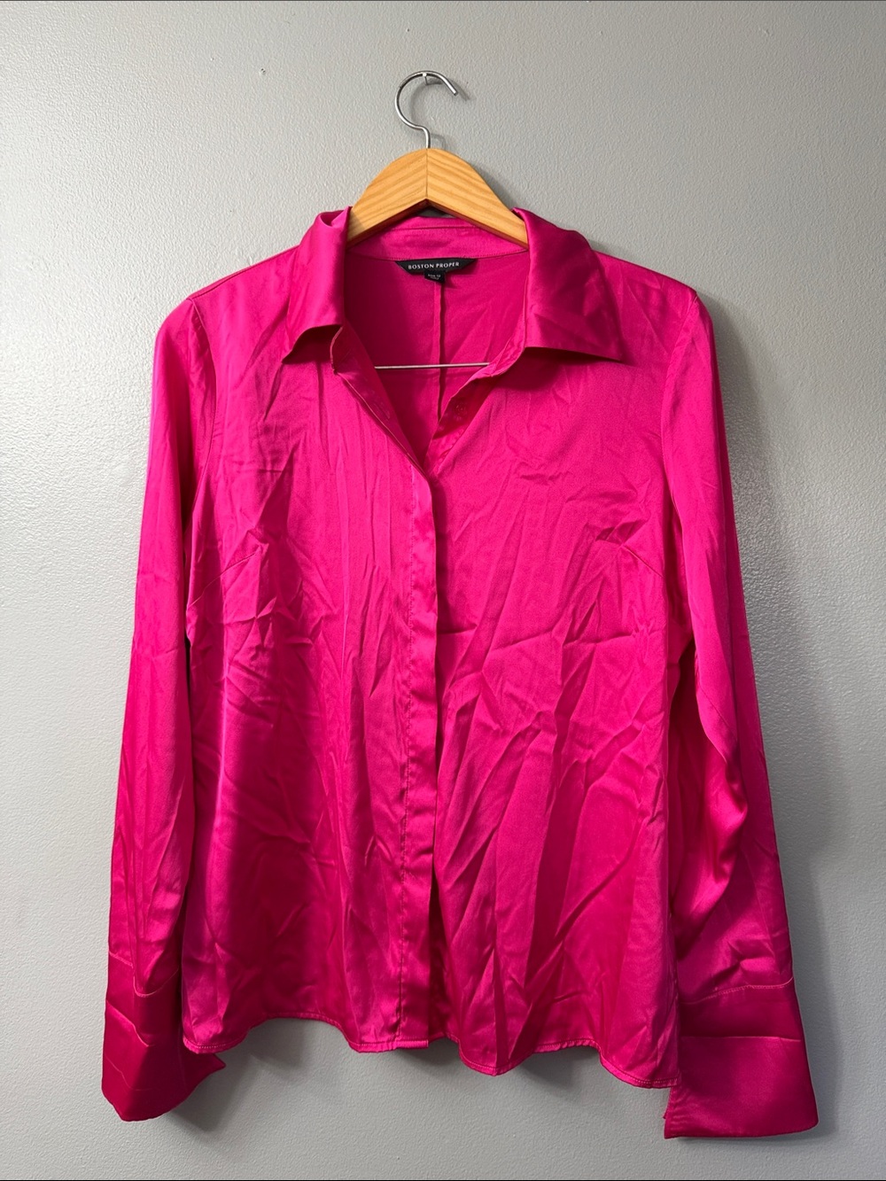 Boston Proper Sophia Button-Up Charmeuse Classic Women's Satin Blouse 12